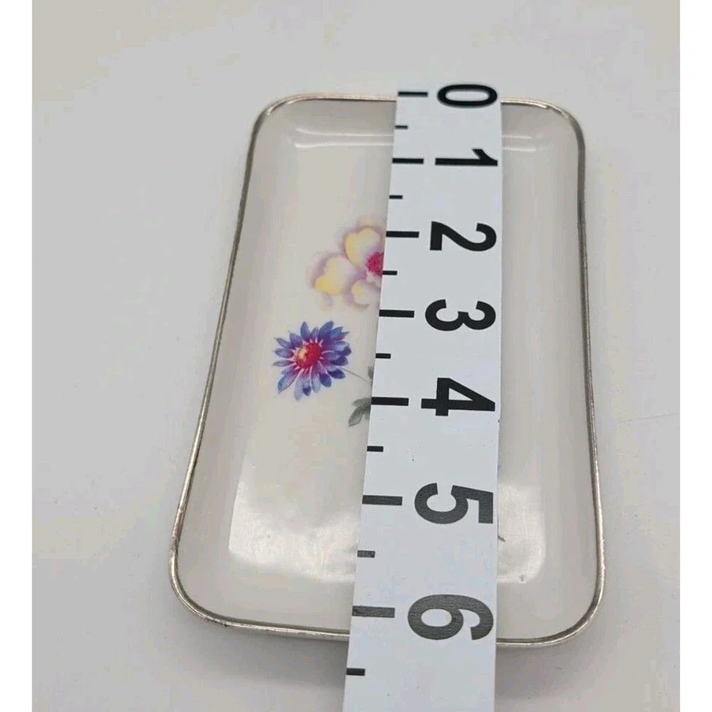 Vtg Guillen Madrid Floral Vanity Tray Silver Rim Rose Dianthus